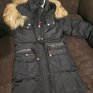 Canada Goose Black Kids Jacket with Fur Trim